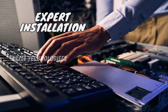 Professional technician at BrZee Technologiees in Gandhipuram, Coimbatore, expertly installing components in a desktop computer, exemplifying our commitment to expert installation services for optimal device performance