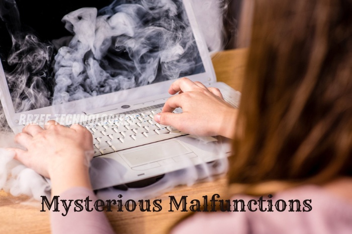Dramatic scene of a laptop emitting smoke while being used, illustrating the urgent repair services for mysterious malfunctions available at BrZee Technologiees in Gandhipuram, Coimbatore, highlighting our expertise in diagnosing and fixing unexpected computer issues